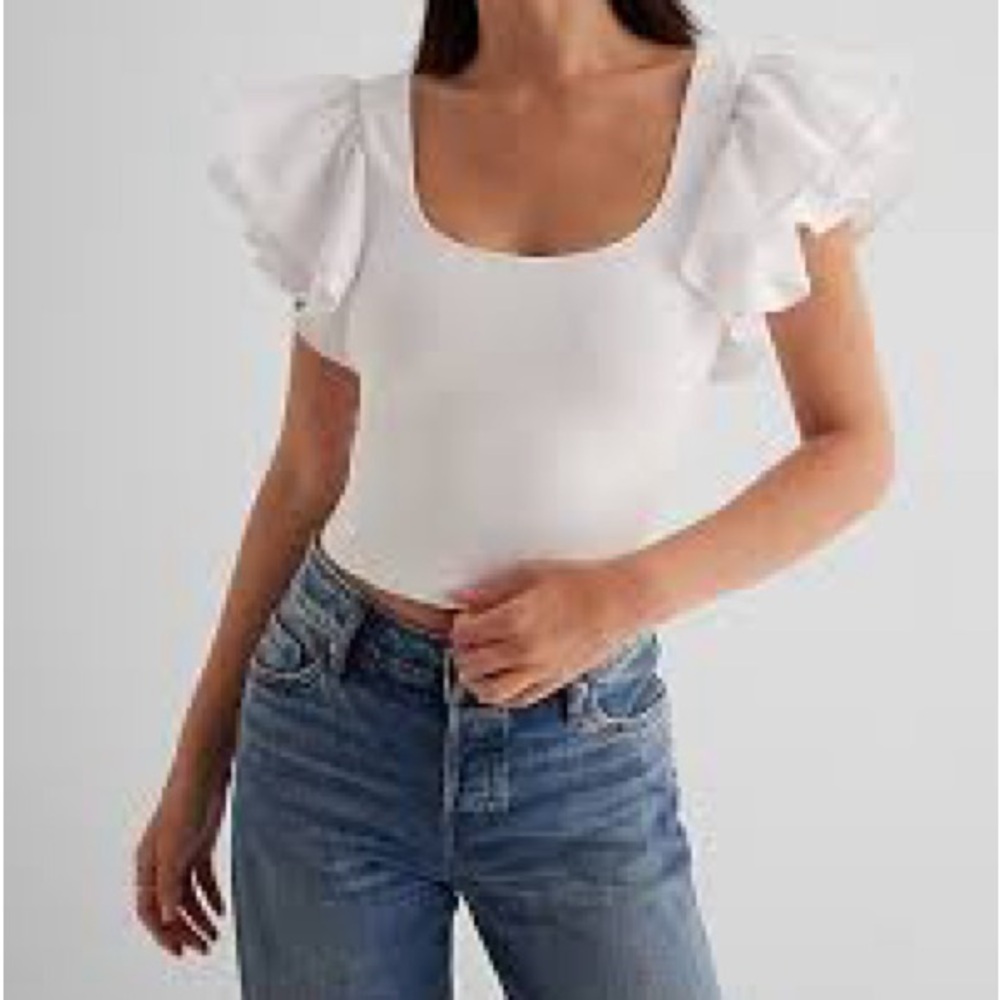 A New Day White Scoop Neck Top with Ruffle Sleeves